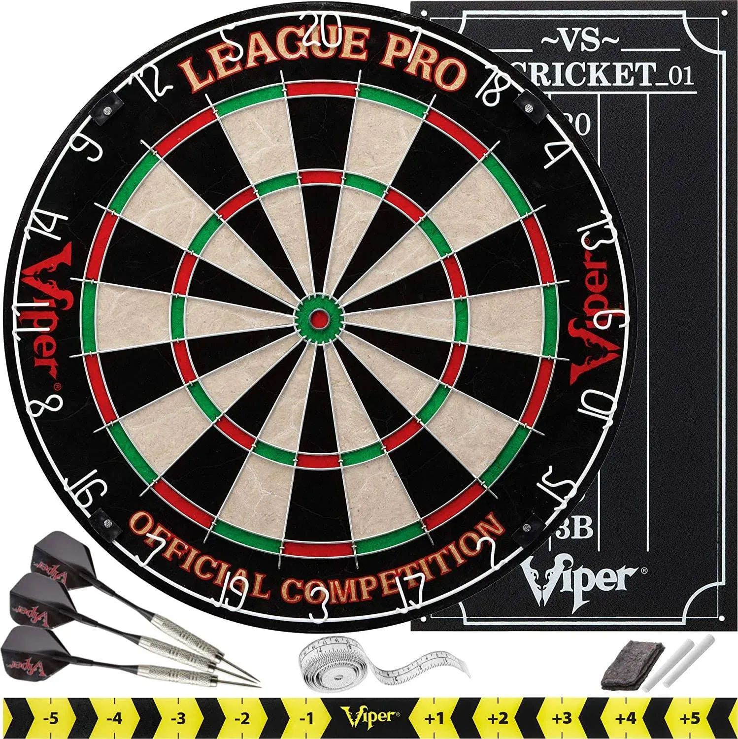 Viper League Pro Regulation Bristle Steel Tip Dartboard Starter Set with Staple-Free Bullseye, Radial Spider Wire, High-Grade Sisal with Rotating