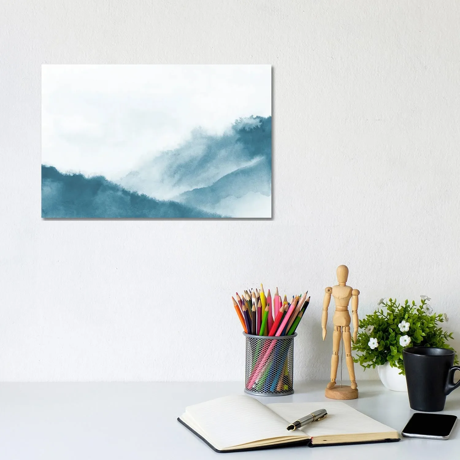 iCanvas "Misty Mountains In Teal Watercolor" by Nouveau Prints Canvas Print