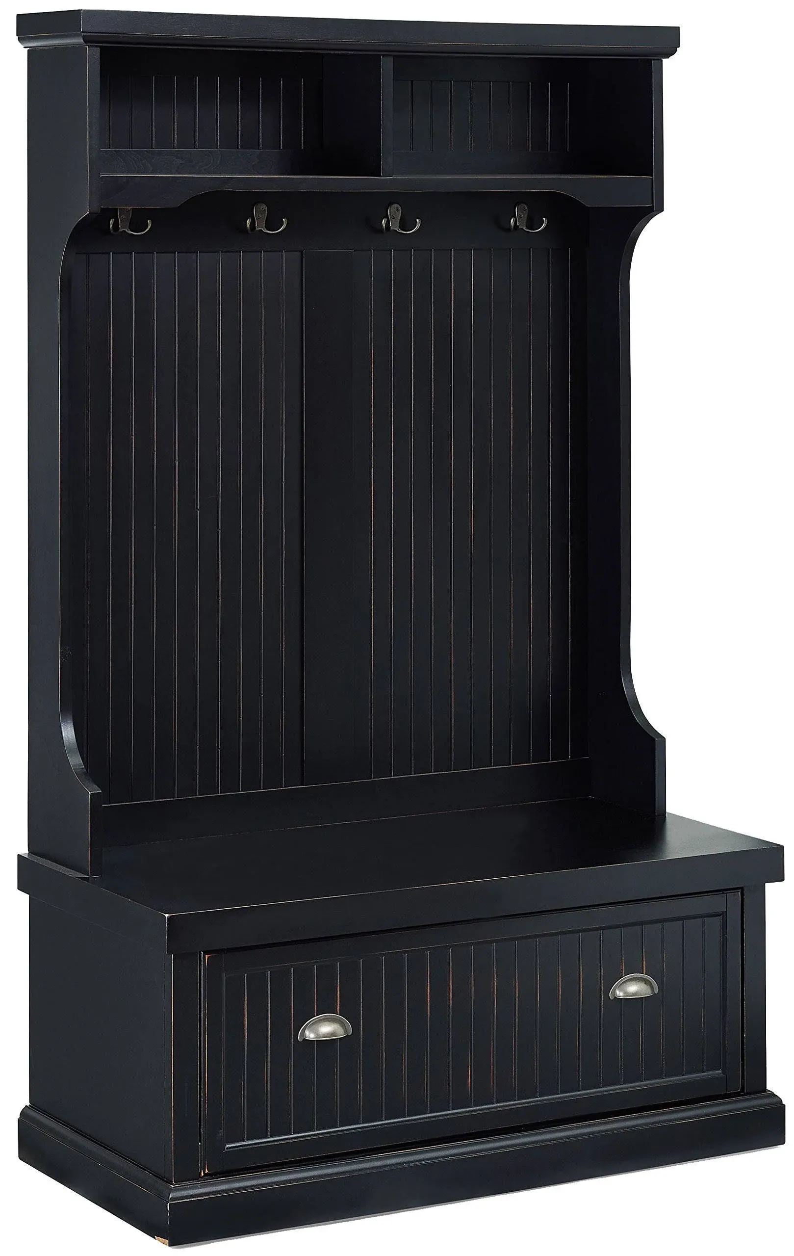 Crosley Furniture Seaside Traditional 4-Hook Hall Tree, Distressed Black Finish