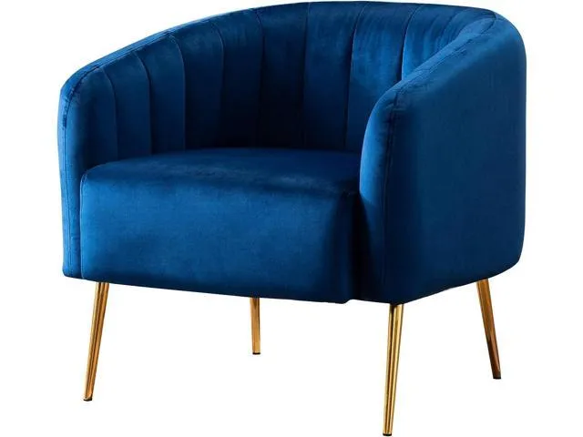 LSSPAID Velvet Accent Chair, Fabric Upholstered Accent Chairs for Living Room, Golden Metal Legs Armchairs, Navy Blue, Set of 1, Welcome to consult