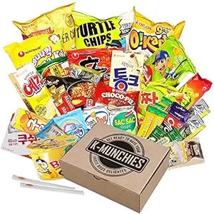 K-Munchies Asian Snacks Box Asian Snacks Variety Pack with Candy, Chips, Ramen, Cookies and Other Instant Food Assortment