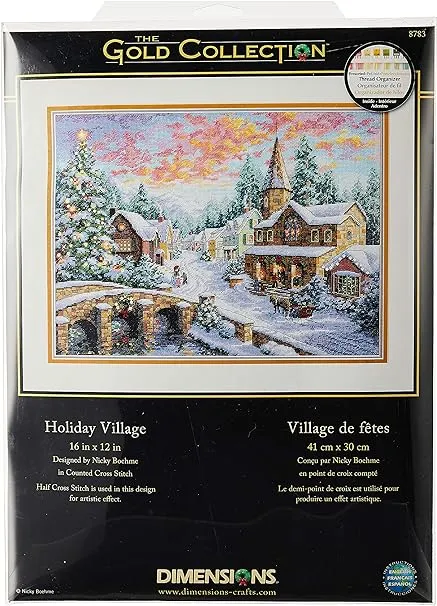 Dimensions Gold Collection Counted Cross Stitch Kit, Holiday Village Christmas Cross Stitch, 16 Count Dove Grey Aida, 12'' x 16''