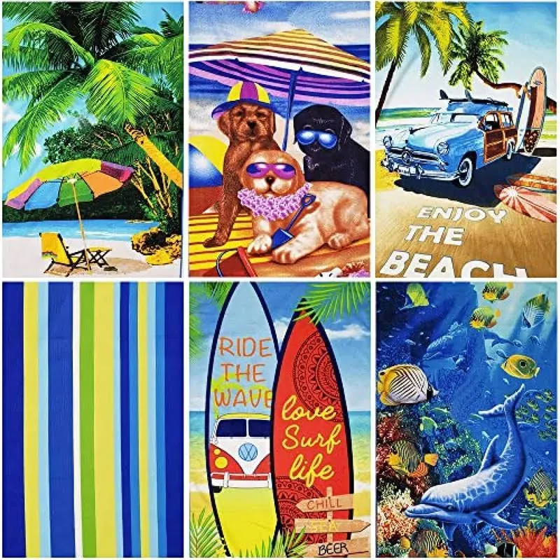 6 Pack Microfiber Beach Towels Microfiber Lightweight Sand Proof Soft 28″ X 55″