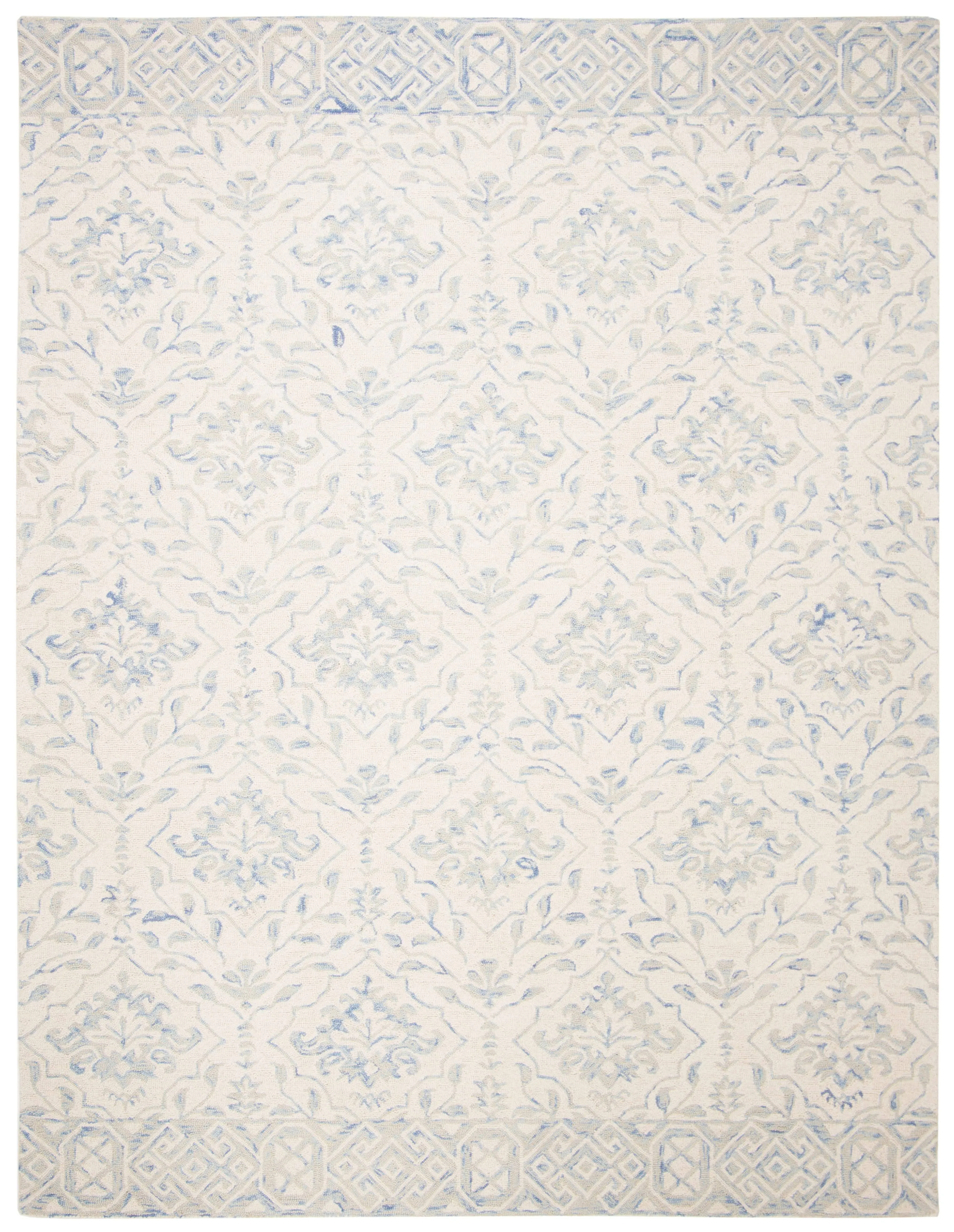 Dip Dye Light Blue/Ivory 9 ft. x 12 ft. Border Floral Medallion Area Rug