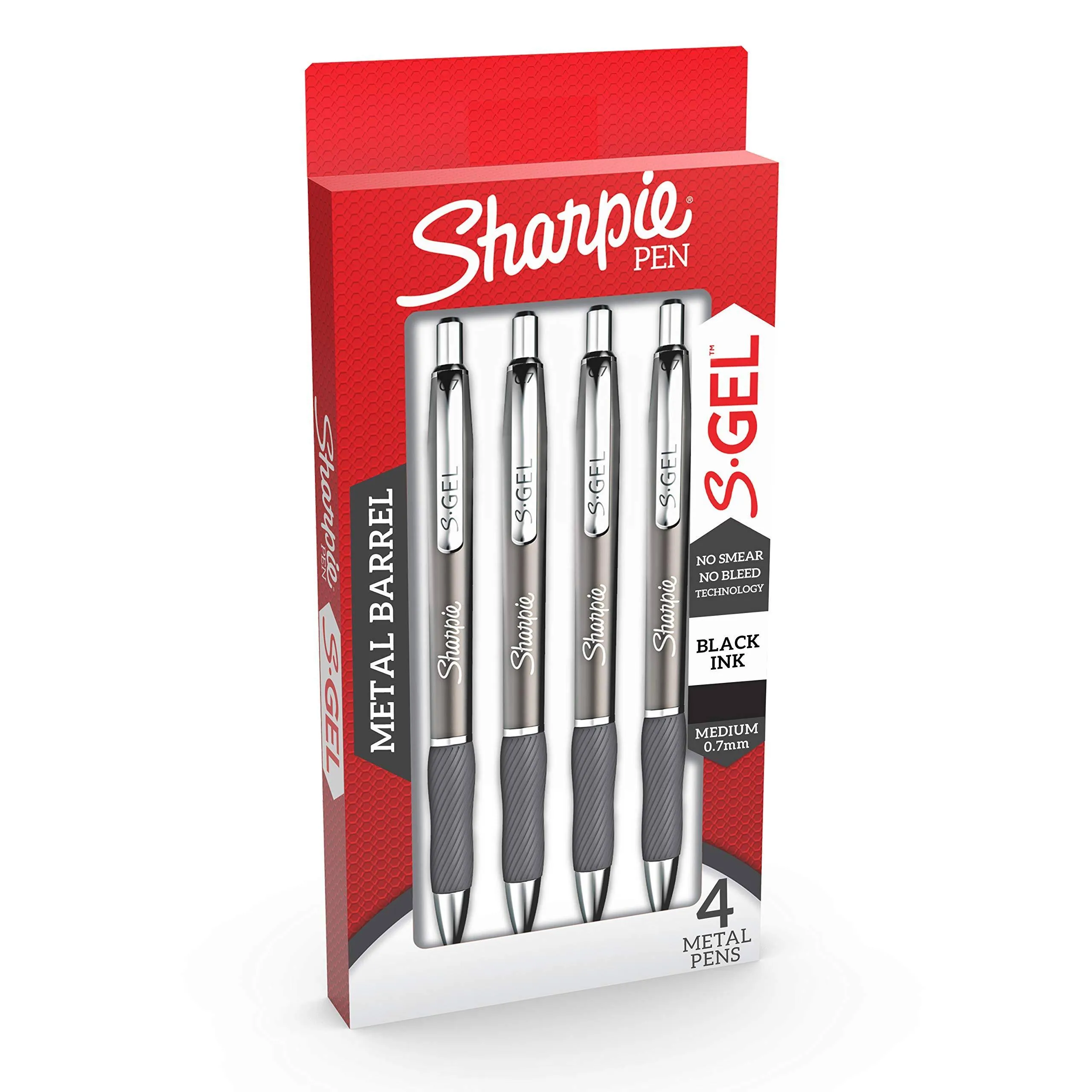 Sharpie S-Gel, Gel Pens, Sleek Metal Barrel, Medium Point (0.7mm), Black, 12 Count