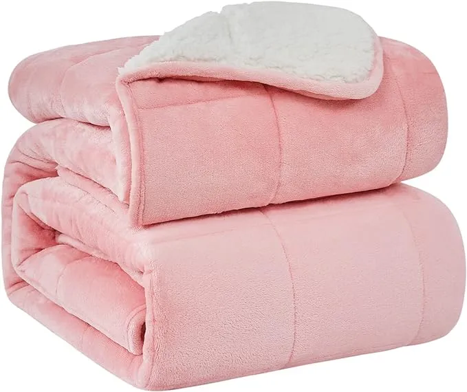 CYMULA Sherpa Weighted Blanket Queen Size - 60"x80" 15lbs Soft Plush Flannel Fleece Heavy Blankets for Adults - Cozy Warm Snuggly Fuzzy Throw Blanket for Bed - Gifts for Men Women Christmas Pink