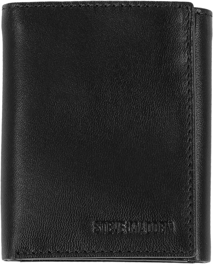 Steve Madden black leather tri fold wallet