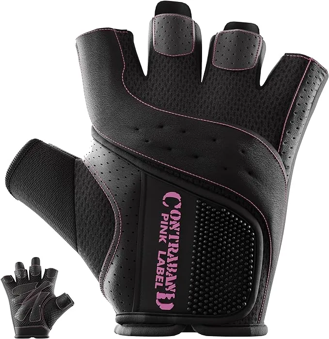 Contraband Pink Label 5137 Womens Padded Weight Lifting and Rowing Gloves w/ Grip-Lock Padding (Pair) - Machine Washable Fingerless Workout Gloves