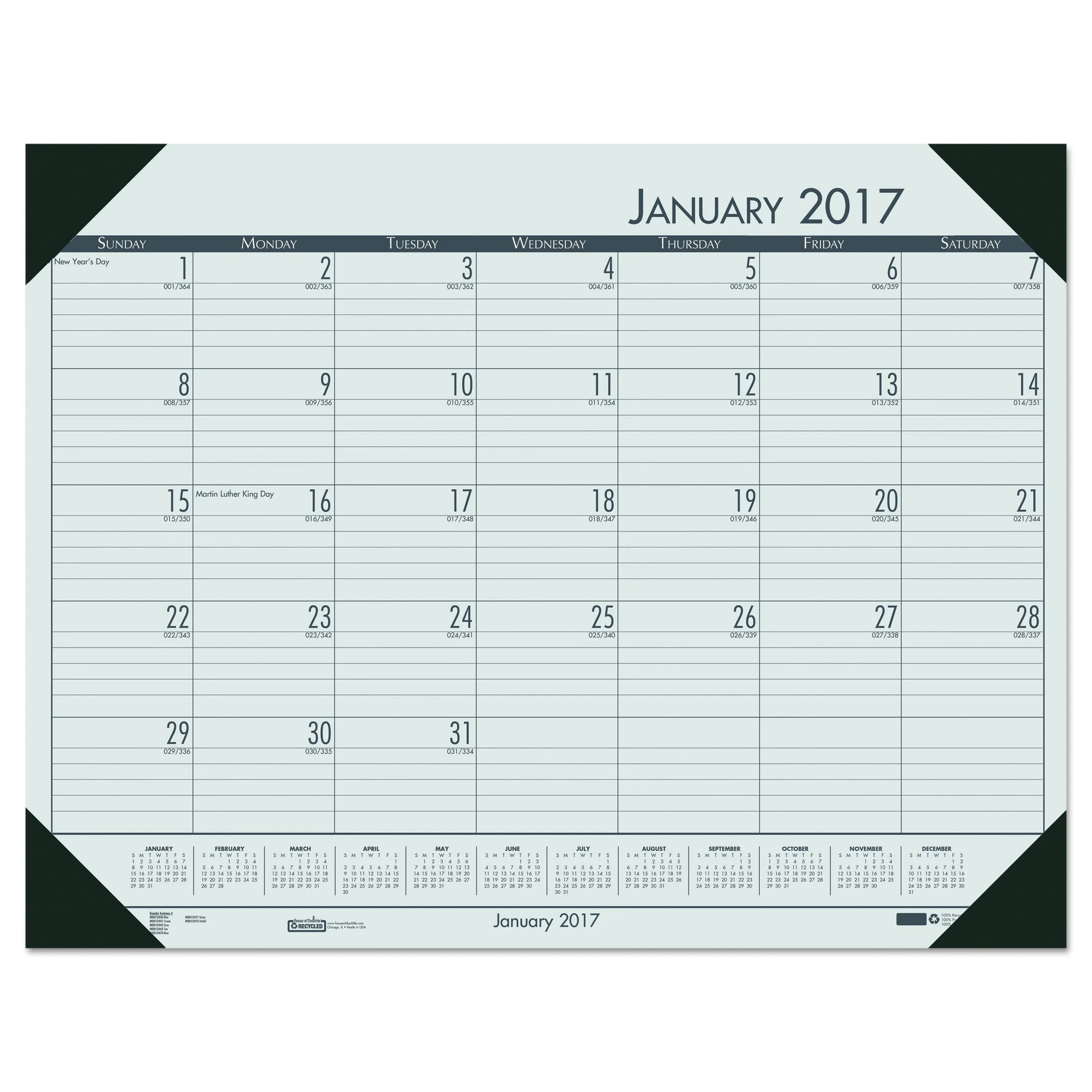 House of Doolittle Recycled EcoTones Woodland Green Monthly Desk Pad Calendar, 22 x 17, 2018