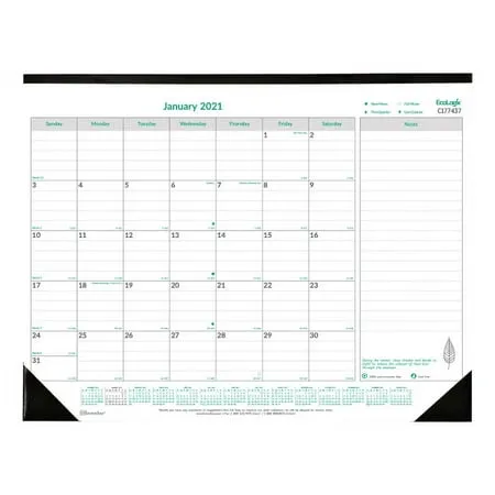 Brownline® EcoLogix® Monthly Desk Pad Calendar 22 x 17 100% Recycled Green/Gray January to December 2021