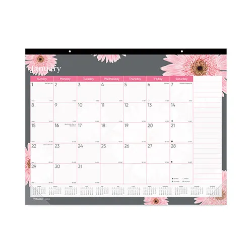 Brownline Monthly Desk Pad Calendar, 22 x 17, Pink/White Sheets,