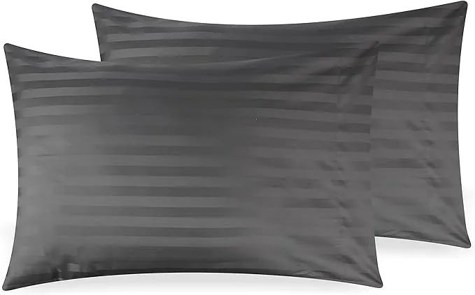 CALIFORNIA DESIGN DEN Soft & Silky 500 Thread Count 100% Cotton Sateen, Cool & Smooth with A Classic Opening, Set of 2 King Pillow Cases (Damask Stripe - Dark Gray)