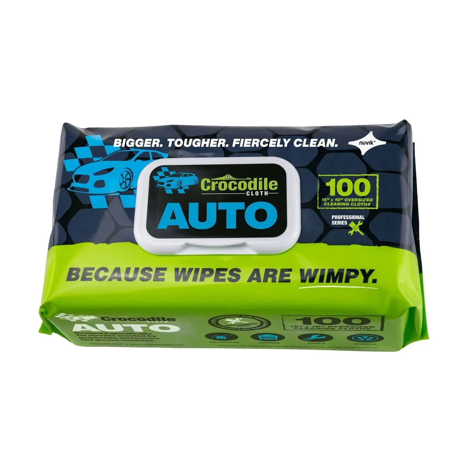 Crocodile Cloth Auto - Car Cleaning Wipes - Clean Up Grease, Oil, Spills, Dashboards, Seats and Floor. 100 Large Disposable Wet Wipes for your Car Interior.