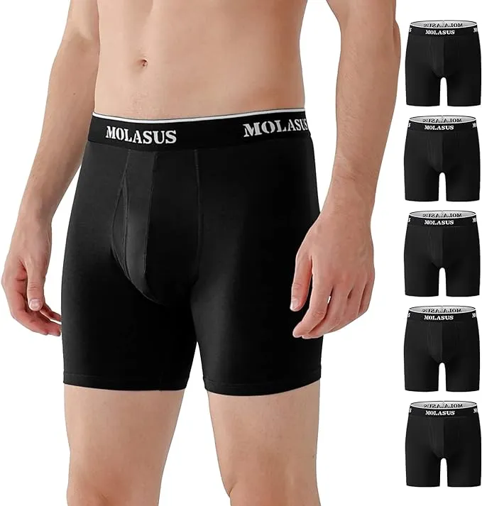 Molasus Mens Boxer Briefs Soft Cotton Open Fly Tagless Underwear