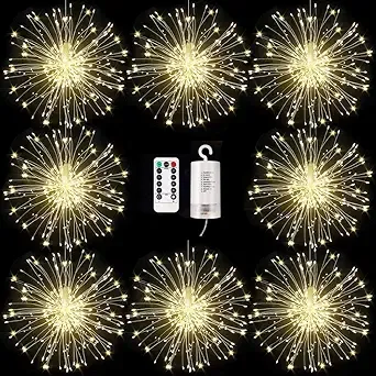 8 Pack Firework Lights 120 LED Copper Wire Starburst Lights, 8 Modes Dimmable String LED Lights with Remote Control,Waterproof Hanging Fairy Lights for Party,Home,Christmas,Garden Outdoor Decoration