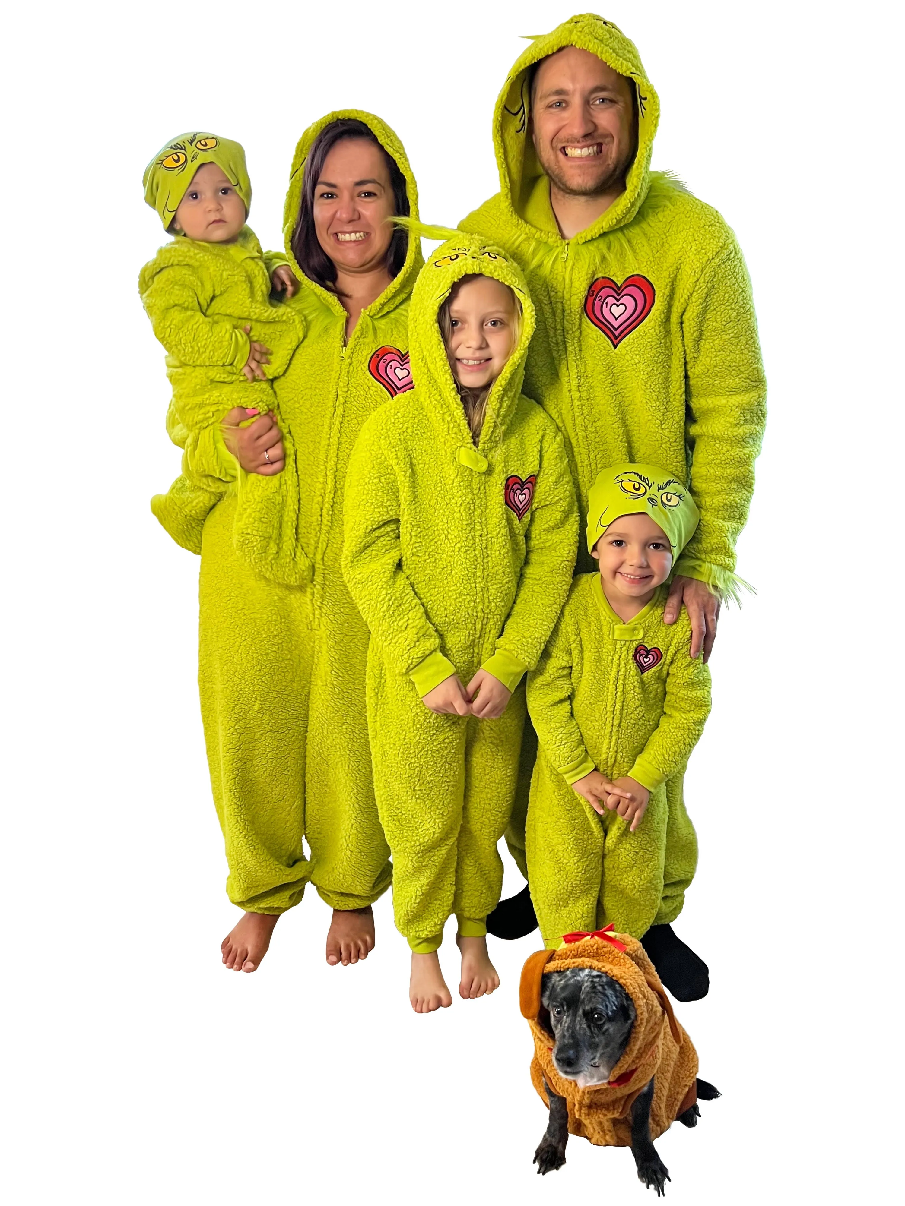 The Grinch Men's Fuzzy Plush Warm Holiday Hooded Union Suit Pajamas