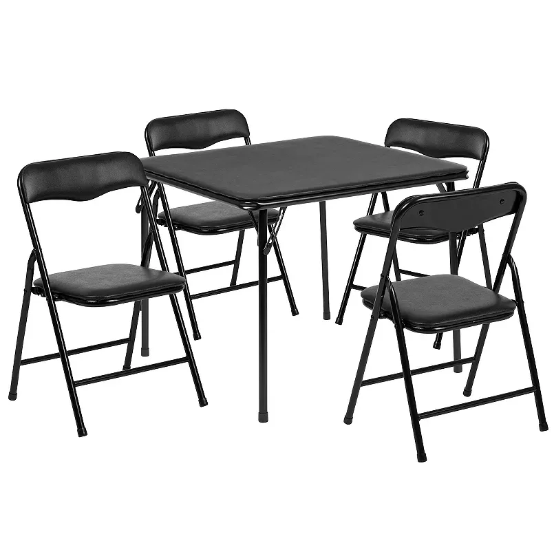 Emma + Oliver Kids Black 5 Piece Folding Activity Table and Chair Set for Home & Daycare