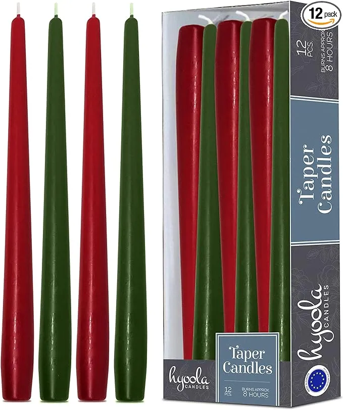 Hyoola Christmas Candles - Green and Red Taper Candles 10 inch Dripless, 12 Pack ...