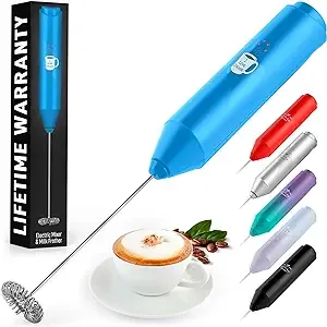 Zulay Kitchen Powerful Milk Frother Handheld Foam Maker for Lattes I Love Cofee, Blue