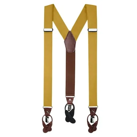 Jacob Alexander Men s Solid Fabric Suspenders Braces Convertible Leather Ends and Clips Y-Back - Gold