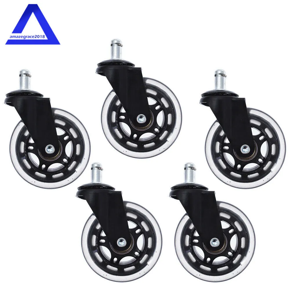 5Pcs 3 inch Office Chair Caster Rubber Swivel Wheels Replacement Heavy Duty