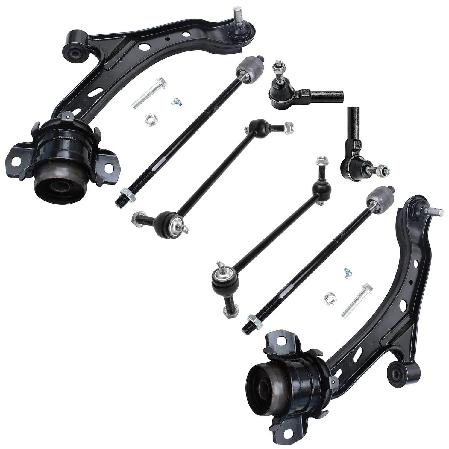 Detroit Axle - Front Lower Control Arms for 2005-2010 Ford Mustang 2006 2007 2008 2009, 2 Lower Control Arms w/Ball Joints, 4 Inner & Outer Tie Rods, 2 Sway Bar Links Replacement