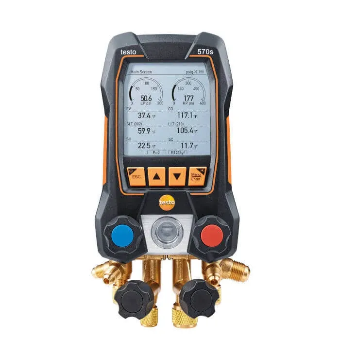 Testo 570s Smart Digital Manifold with Bluetooth, -15 to 870 psi, -58 to 302°F