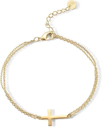 PAVOI 14K Gold Plated Cross Bracelet for Women Jewerly | Simple Gold Bracelet fo