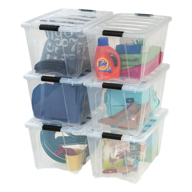 Iris Stack & Pull Storage Box - 53 qt Black / 6 Pack