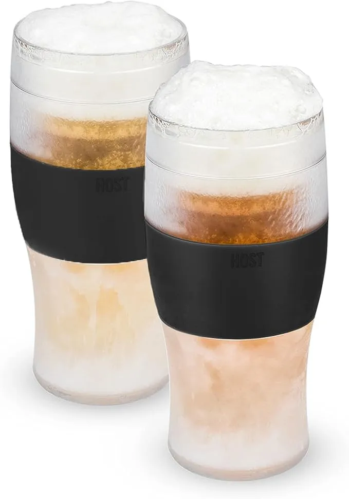 Host FREEZE Beer Glasses, Frozen Beer Mugs, Freezable Pint Glass Set, Insulated Beer Glass to Keep Your Drinks Cold, Double Walled Insulated Glasses, Tumbler for Iced Coffee, 16oz, Set of 2, Green