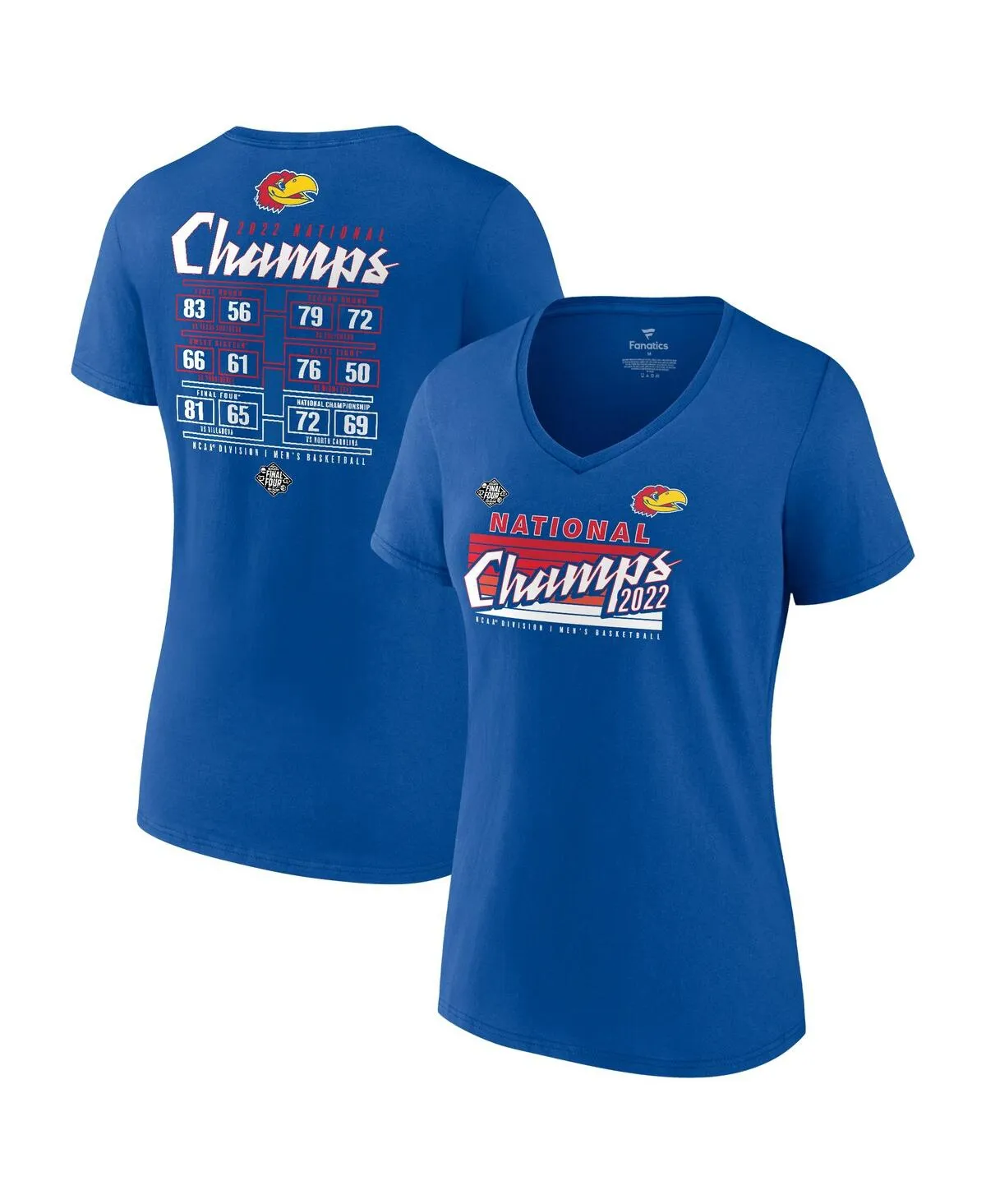 Blue 84 Men's NCAA Kansas Jayhawks National Basketball Champions T-Shirt 2022 Score