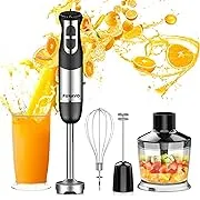 FUNAVO.vo Immersion Blender, 800W 5-in-1 Hand Blender 12 Speed 304 Stainless Steel Stick Blender with Turbo Mode, 600ml Beaker, 500ml Chopping Bowl, Whisk, Milk Frother, BPA-Free(Black)