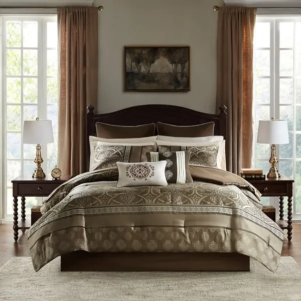 Madison Park Essentials Alexine Brown 16 Piece Jacquard Comforter Set with 2 Bed Sheet Sets