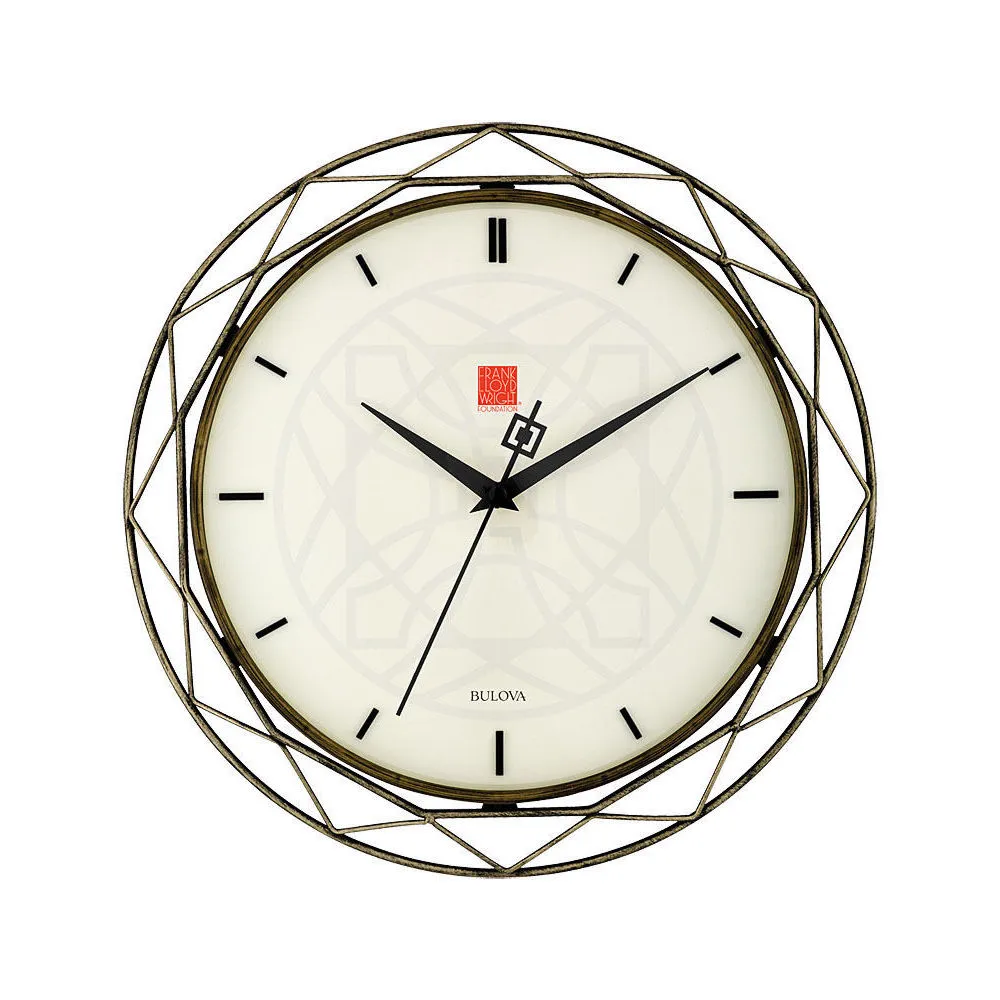 Bulova Frank Lloyd Wright Luxfer Prism C4834 Black and Cream Metal Quartz 14-inch Wall Clock