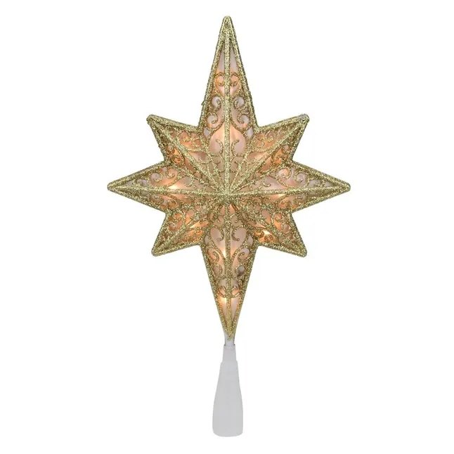 Northlight 10" Lighted Gold Frosted Star of Bethlehem with Scrolling Christmas Tree Topper - Clear Lights