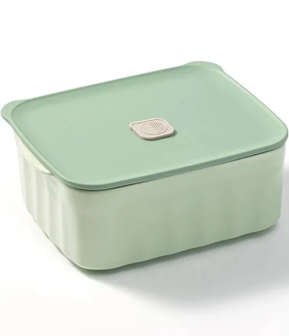 BUYDEEM Ceramic Food Storage Container with Airtight Lid, 35 oz Bento Lunch with Airlock Lid, Stackable Bento Box Microwaveable, Reusable and Dishwasher Safe, for Office Work and Travel, Cozy Greenish