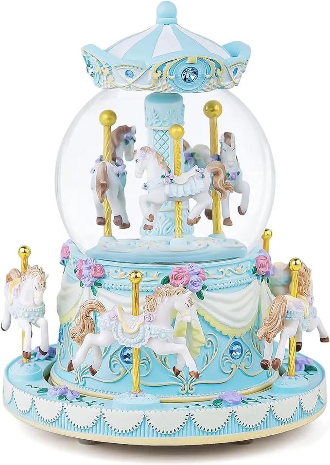 Carousel Music Box Snow Globe Unicorn Wind Up Horse Musical Boxes with Changeable Light, Gift for Wife Daughter Girlfriend Anniversary Christmas Birthday Gift Play You are My Sunshine