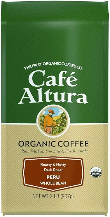 Cafe Altura Whole Bean Organic Coffee, 2 Pound, 1.99 Pound, Peruvian Dark Roast, 32 Oz