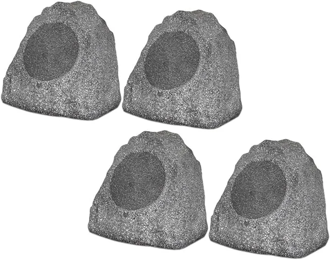 4R8G Outdoor Granite 8" Rock 4 Speaker Set for Deck Pool Spa Yard Garden