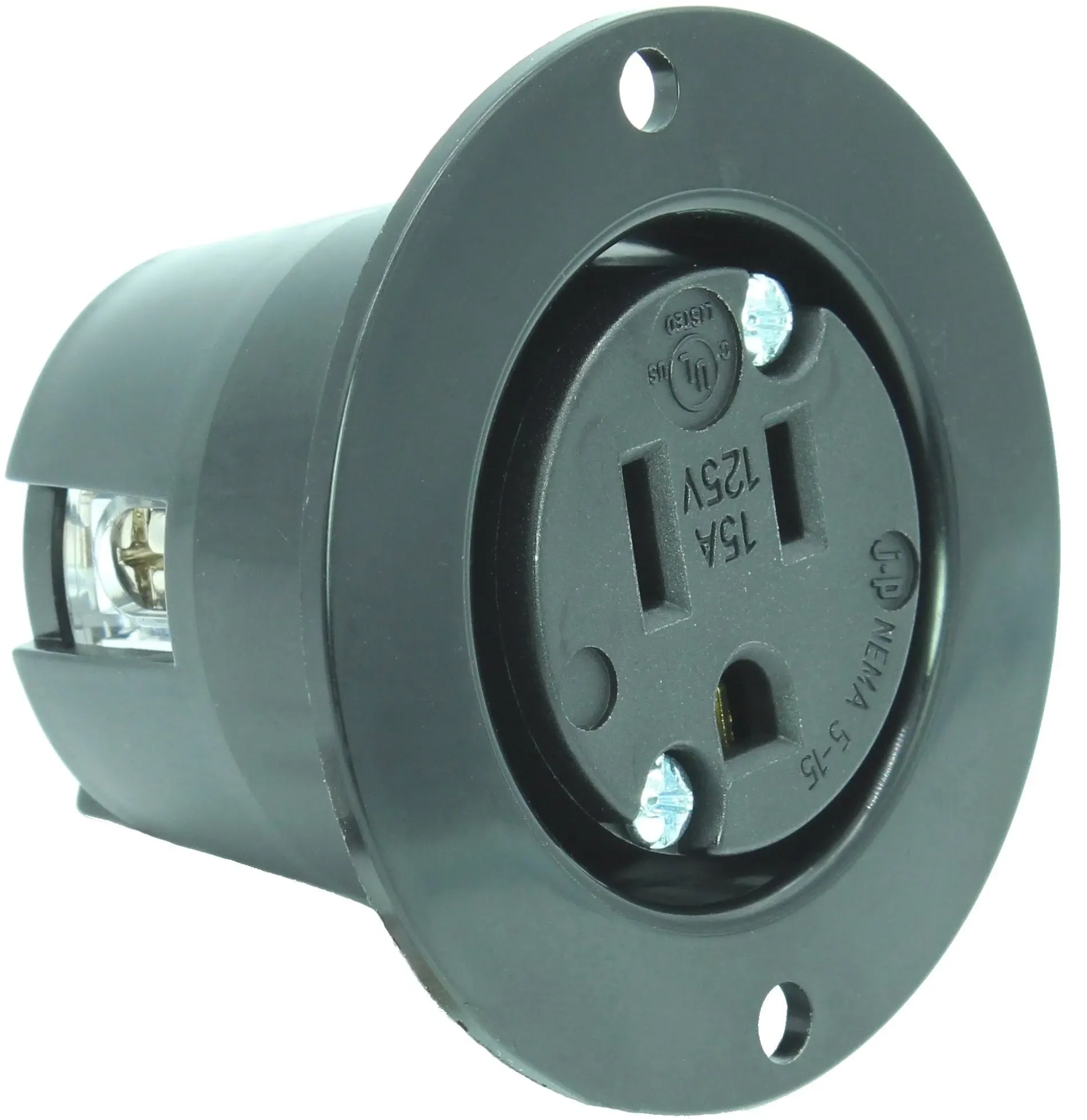 Journeyman-pro 5279 15 Amp 120-125 Volt, NEMA 5-15 Flanged Outlet, Black ...