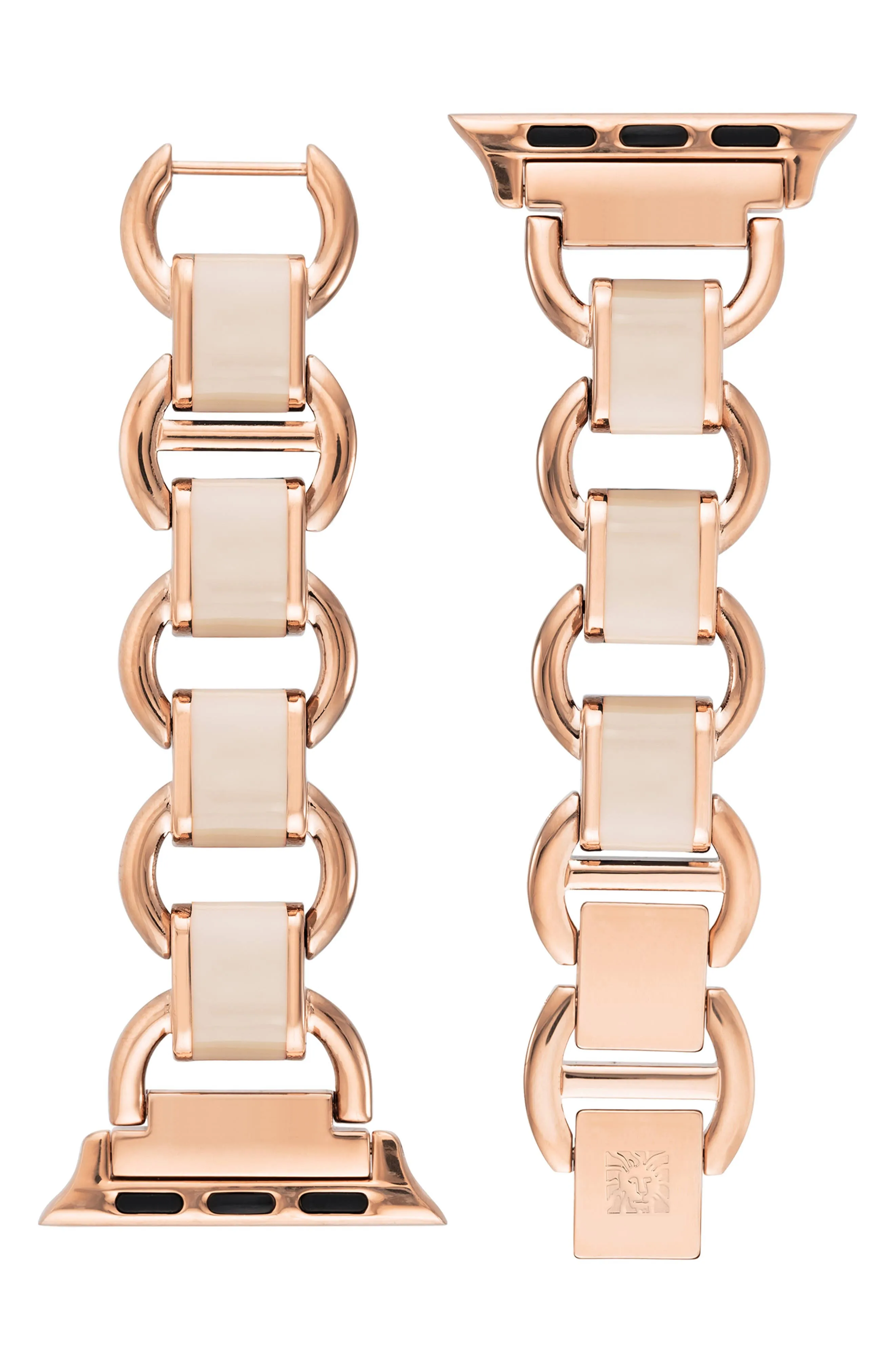 Anne Klein Women's Enamel Link Bracelet Band for Apple Watch in Blush/Rose Gold-Tone