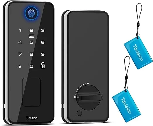 Tilvision Fingerprint Door Lock,Keyless Entry Touchscreen Keypad Deadbolt with Fingerprint,Fob & Passcode Unlock - Auto Lock & IP65 Waterproof - Biometric Security Door Lock for Front Door,Home,Office