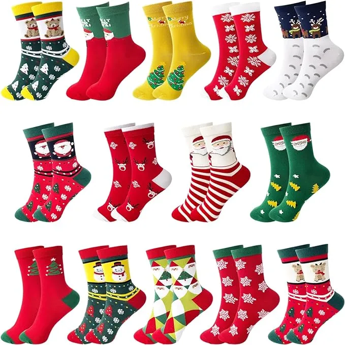 Niurewan 14 Pairs Women&#039;s Christmas SocksNovelty Colorful Patterns SocksXmas ...