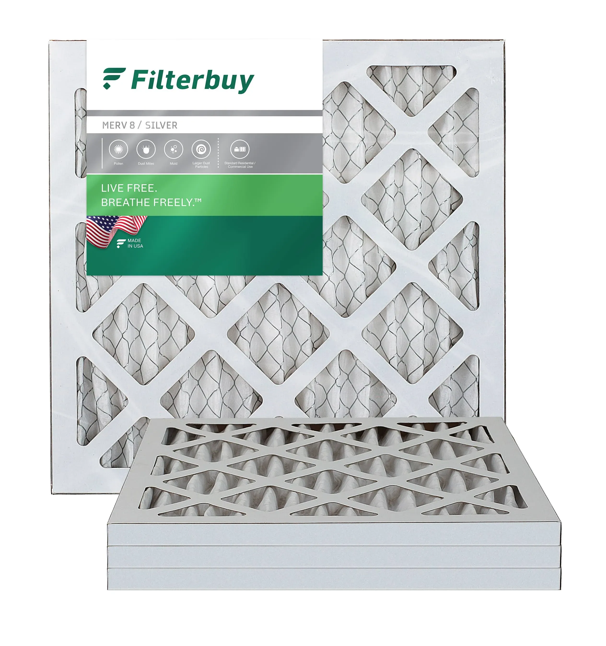 Filterbuy 16x18x1 Air Filter MERV 8, Pleated HVAC AC Furnace Filters (4-Pack), Silver