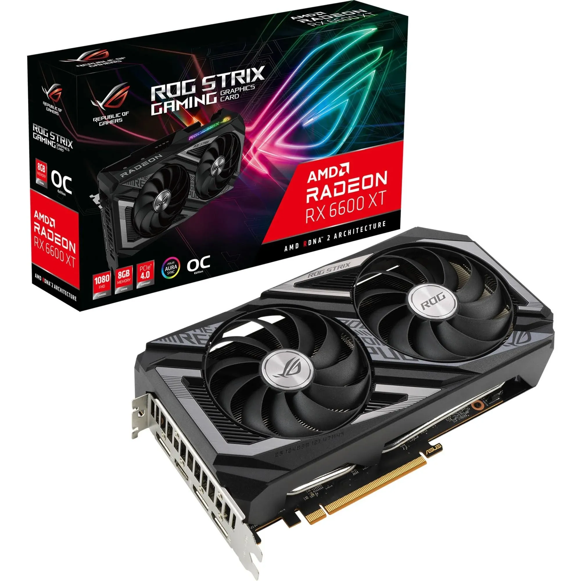 ASUS ROG Strix AMD Radeon RX 6600 XT OC Edition Gaming Graphics Card (AMD RDNA 2, PCIe 4.0, 8GB GDDR6, HDMI 2.1, DisplayPort 1.4a, Axial-tech Fan Design, Super Alloy Power II, GPU Tweak II) 