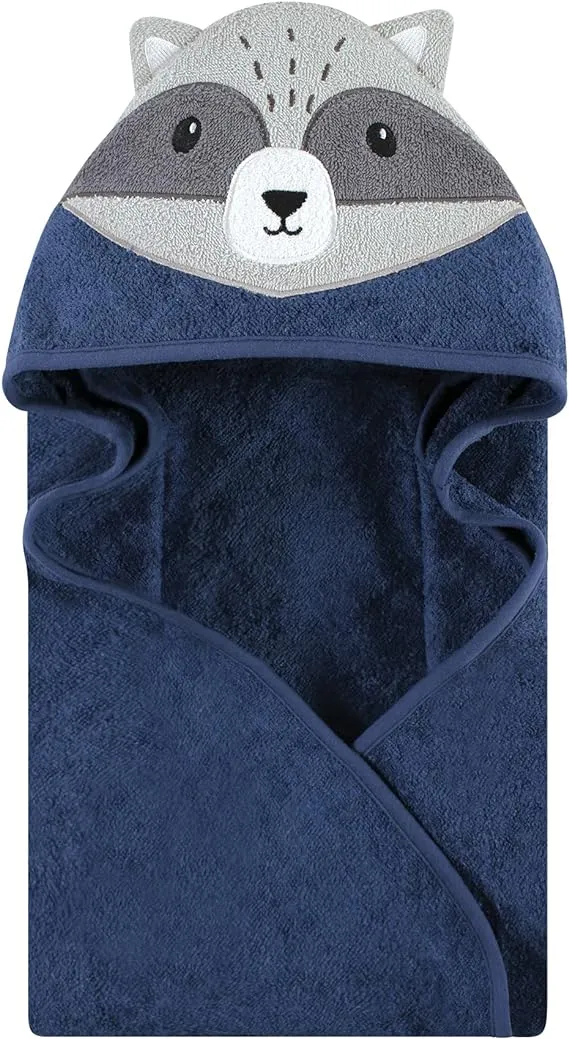 Hudson Baby Unisex Baby Cotton Animal Face Hooded Towel, Raccoon, One Size