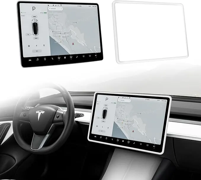 Tinlucys Screen Edge Protector Frame Compatible with Tesla Model 3/Y Interior Accessories 2017-2024 Silicone Center Console Bumper Decor Protection Skin Friendly White