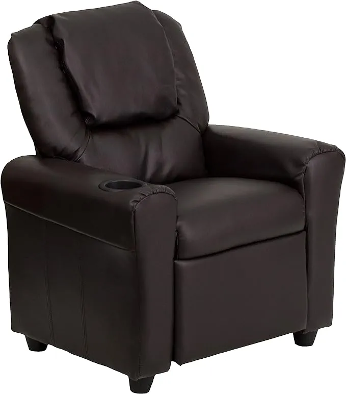 Flash Furniture Brown Contemporary Kids Recliner with Cup Holder and Headrest