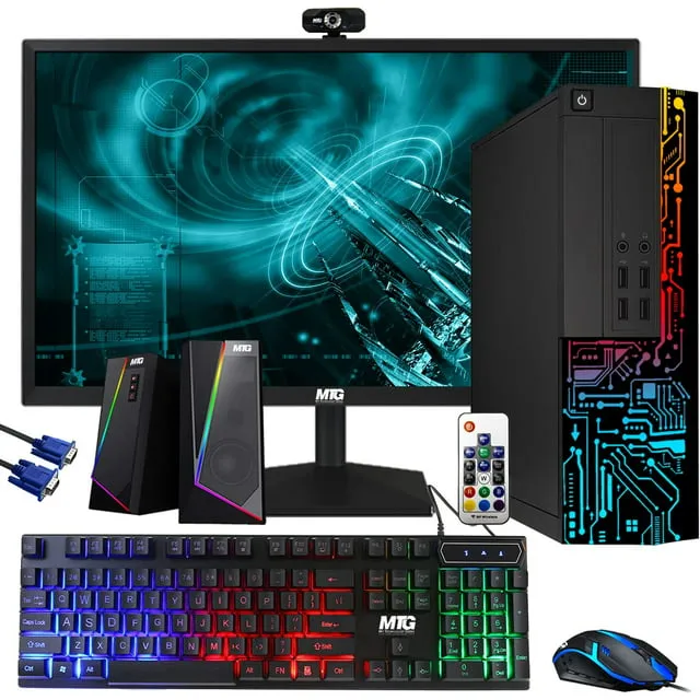 Restored Computer Desktop PC, Intel Core i5, TechMagnet Siwa 8, 16GB RAM, 128GB SSD Boot + 1TB HDD, 27-inch Monitor, RGB Keyboard Mouse, RGB Speaker, Webcam, Wi-Fi, Win 11 Home (Refurbished)