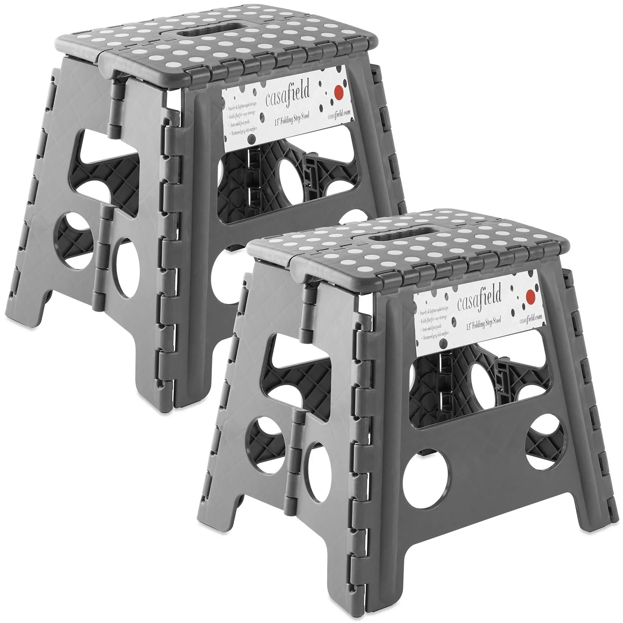 Casafield 13 inch Folding Step Stool with Handle (Set of 2) - Gray, Collapsible Foot Stool for Adults, Size: 13-inch